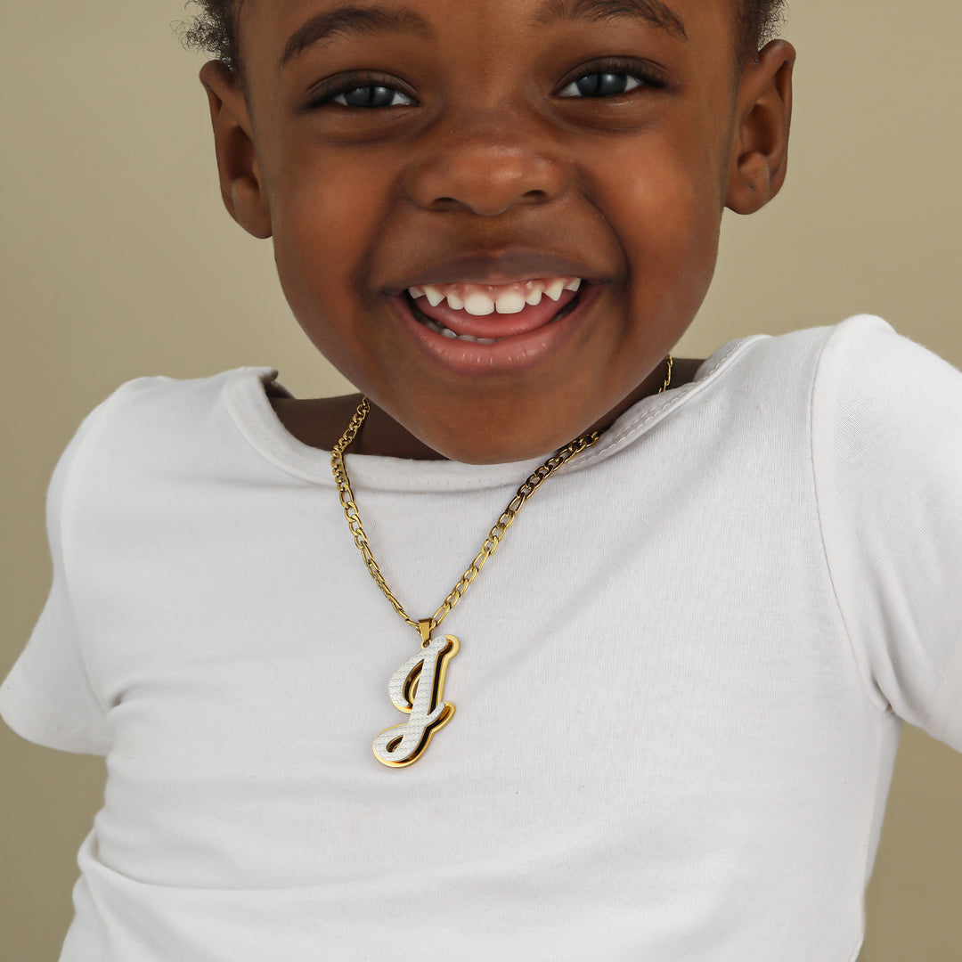 Kids Double Plated Initial Necklace w/ Figaro Chain | Necklaces by DORADO