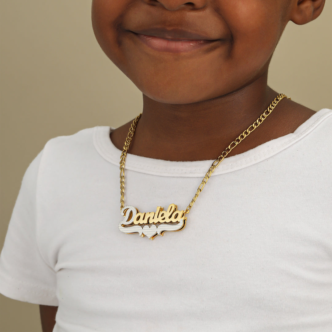 Kids Double Plated Script Name Necklace w/ Figaro Chain | Necklaces by DORADO