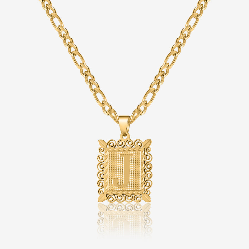 Embossed Initial Necklace w/ Figaro Chain | Necklaces by DORADO