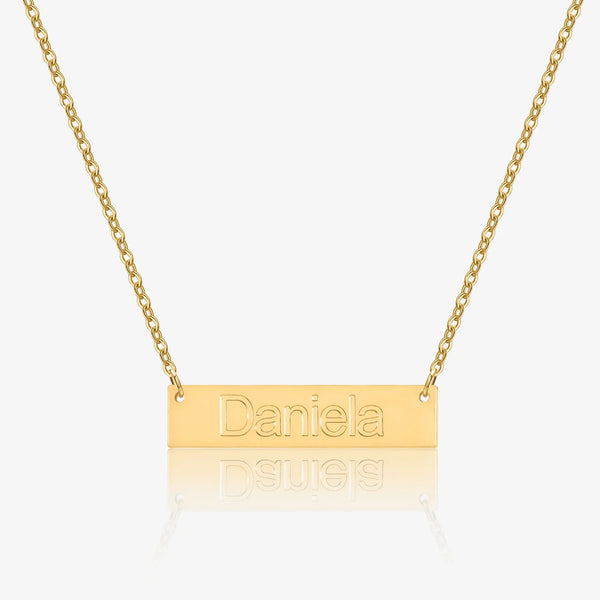 Embossed Engraved Bar Necklace | Necklaces by DORADO