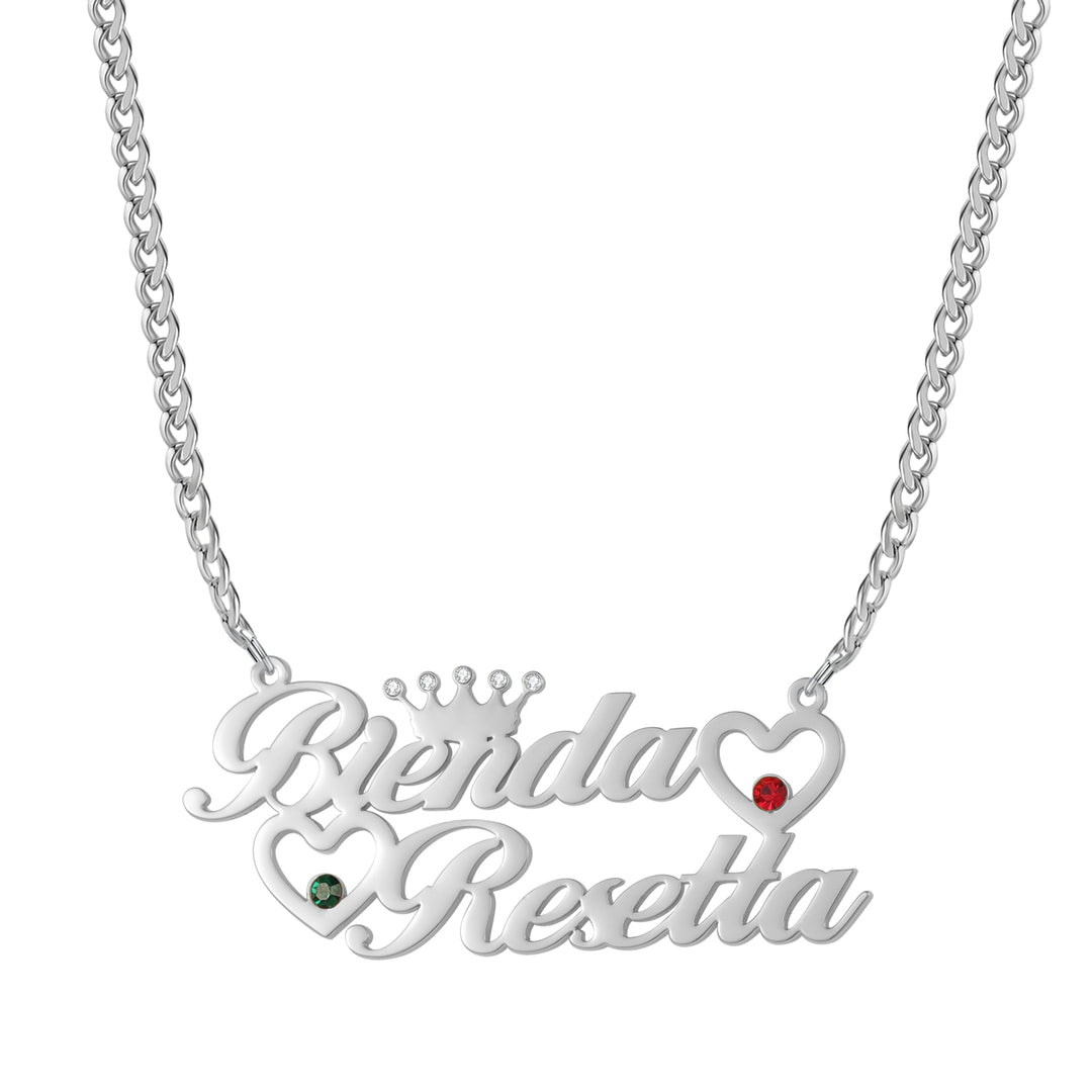 Double Heart Name Necklace w/ Cuban Chain | Necklaces by DORADO