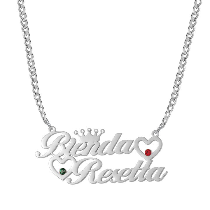 Double Heart Name Necklace w/ Cuban Chain | Necklaces by DORADO
