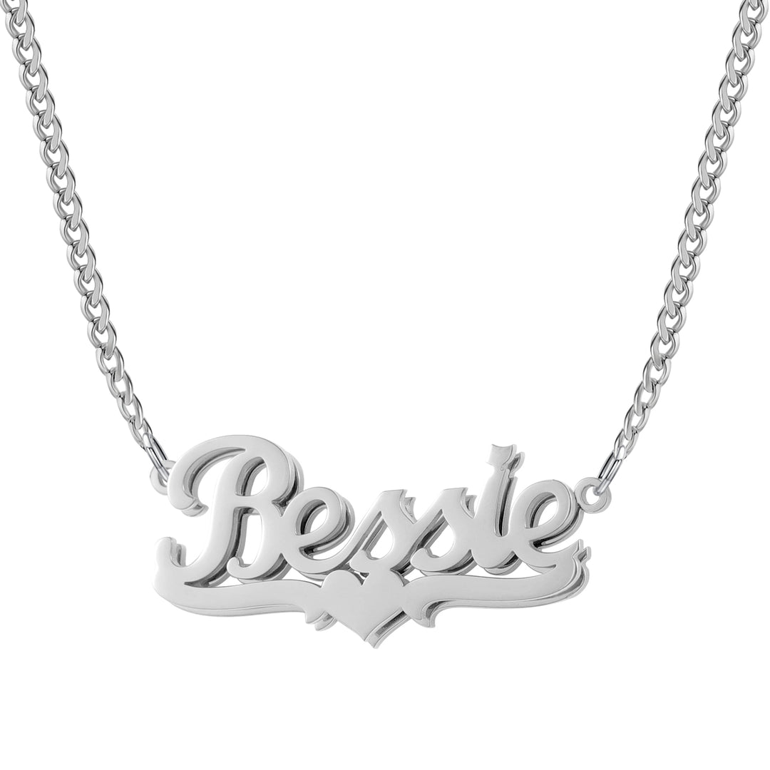 Double Plated Heart Name Necklace w/ Cuban Chain | Dorado Fashion