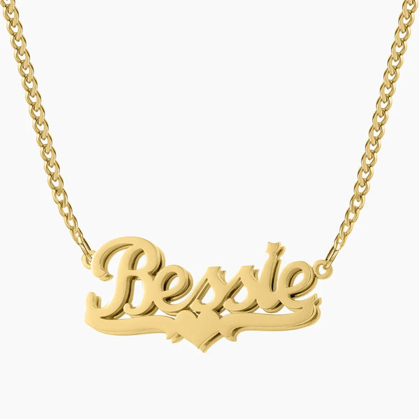 Double Plated Heart Name Necklace w/ Cuban Chain | Dorado Fashion