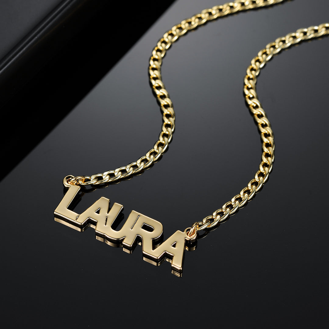 Block Name Necklace w/ Cuban Chain | Dorado Fashion