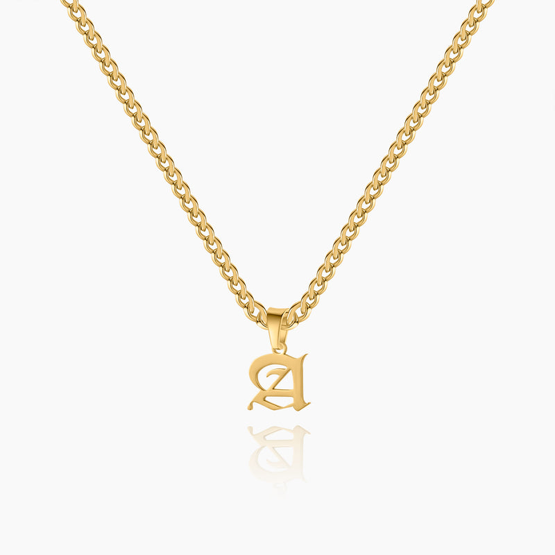 Gothic Letter Necklace w/ Cuban Chain | Dorado Fashion