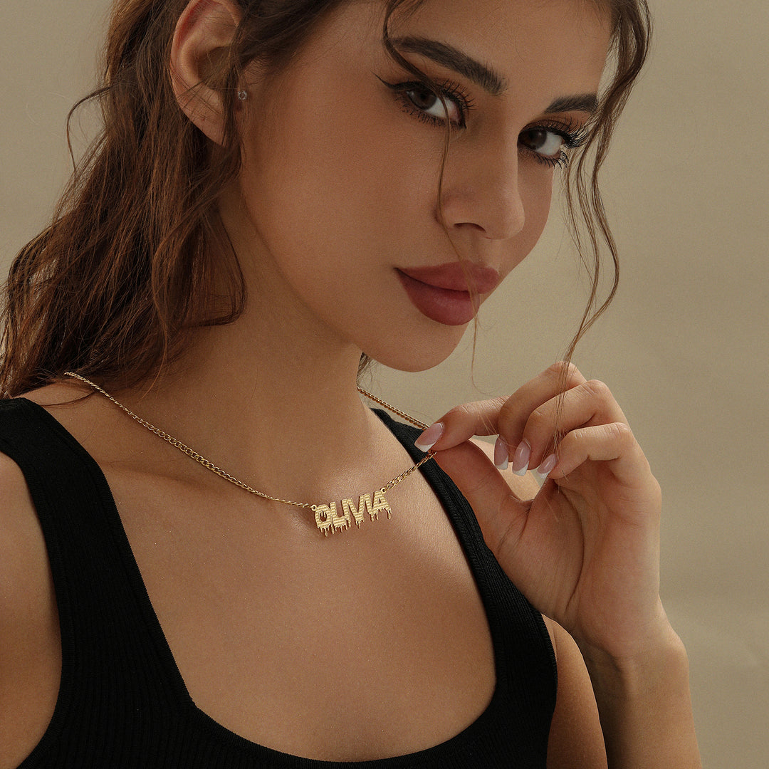 Drippy Name Necklace w/ Cuban Chain