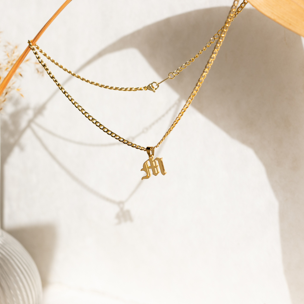 Gothic Letter Necklace w/ Cuban Chain | Necklaces by DORADO