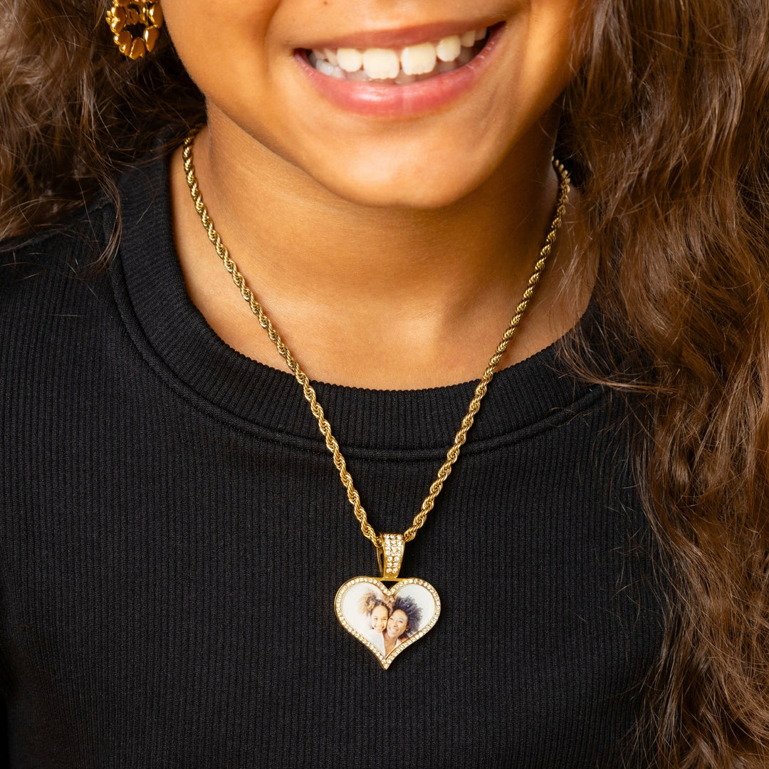 Kids Iced Photo Pendant w/ Rope Chain