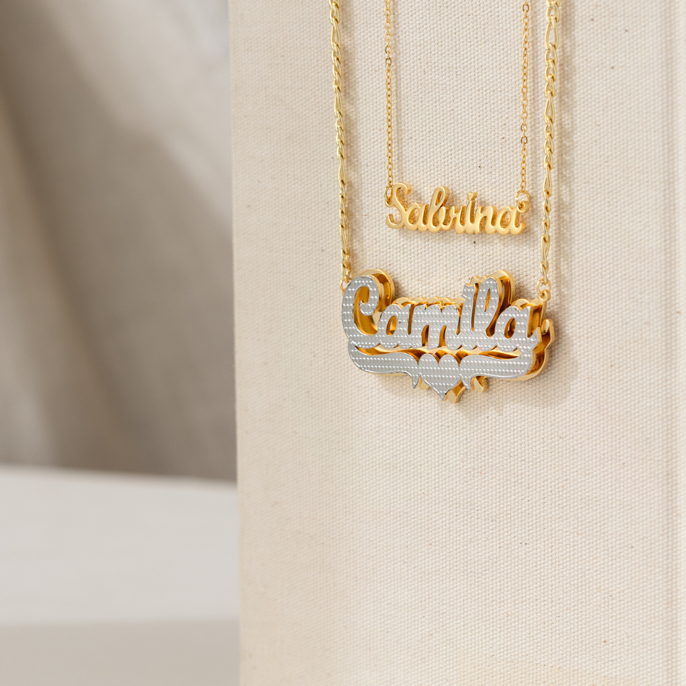 Kids Double Plated Pop Out Heart Name Necklace w/ Figaro Chain | Necklaces by DORADO