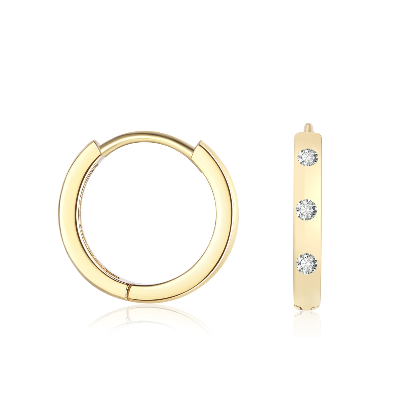 Flush Set Moissanite Huggie Earrings | Earrings by DORADO
