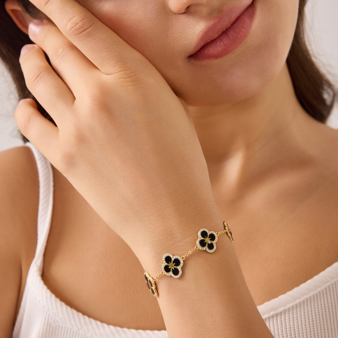 Iced Black Ventura Clover Bracelet | Bracelets by DORADO