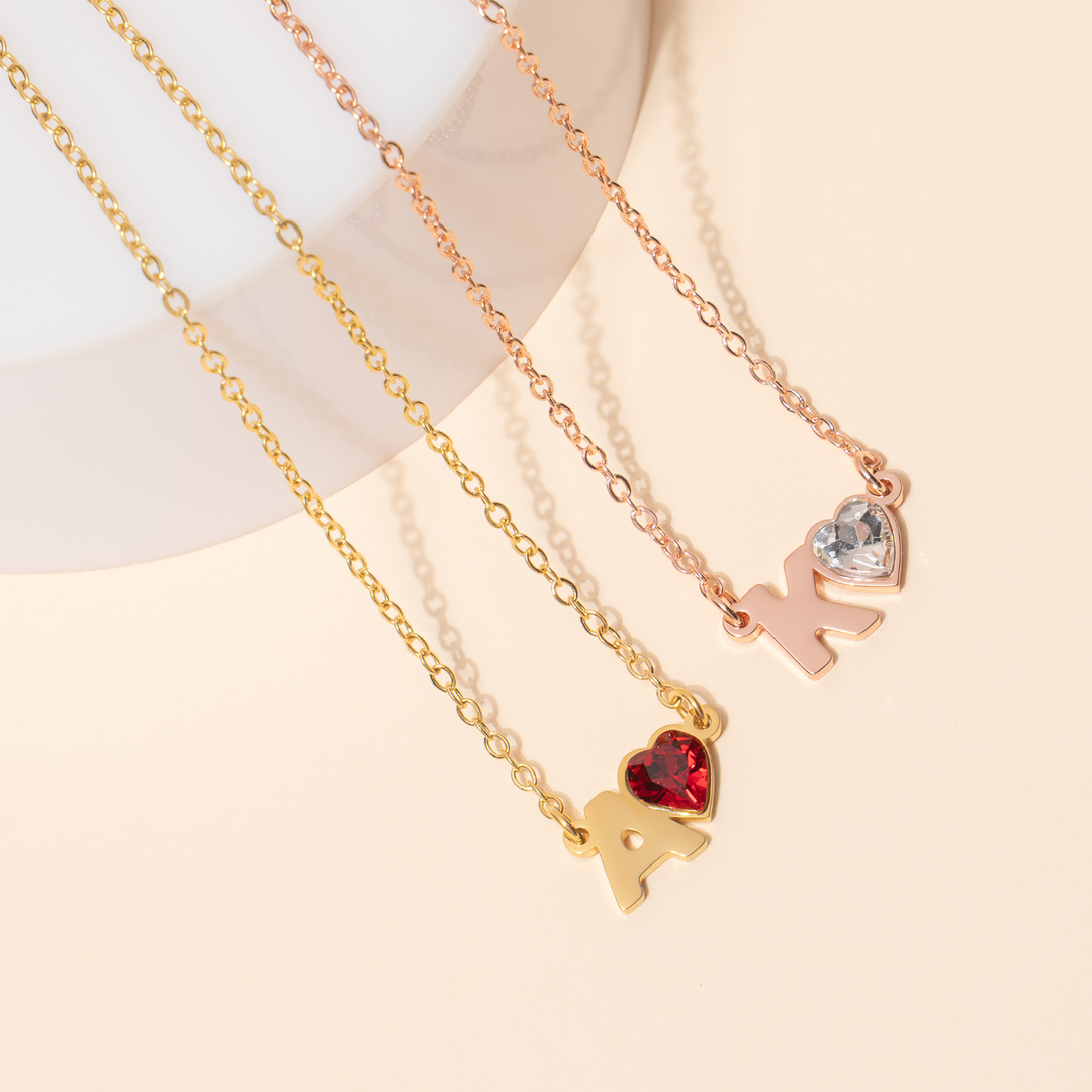 Initial Heart Birthstone Necklace | Necklaces by DORADO