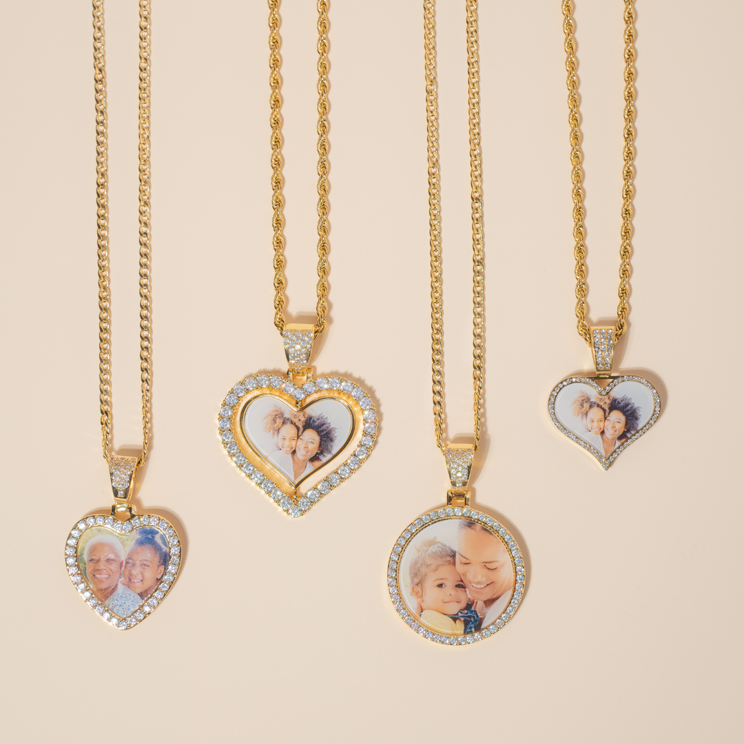 Iced Heart Spinning Photo Pendant