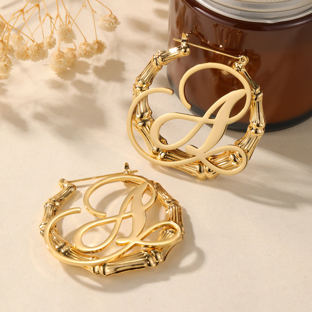 Bamboo Initial Hoop Earrings | Earrings by DORADO