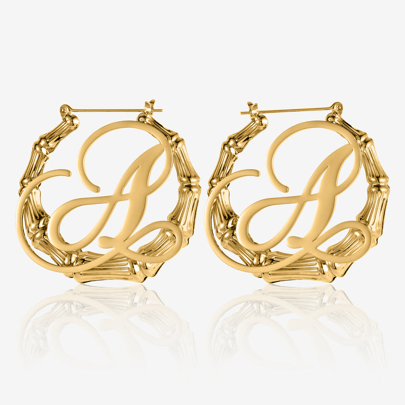 Bamboo Initial Hoop Earrings | Earrings by DORADO