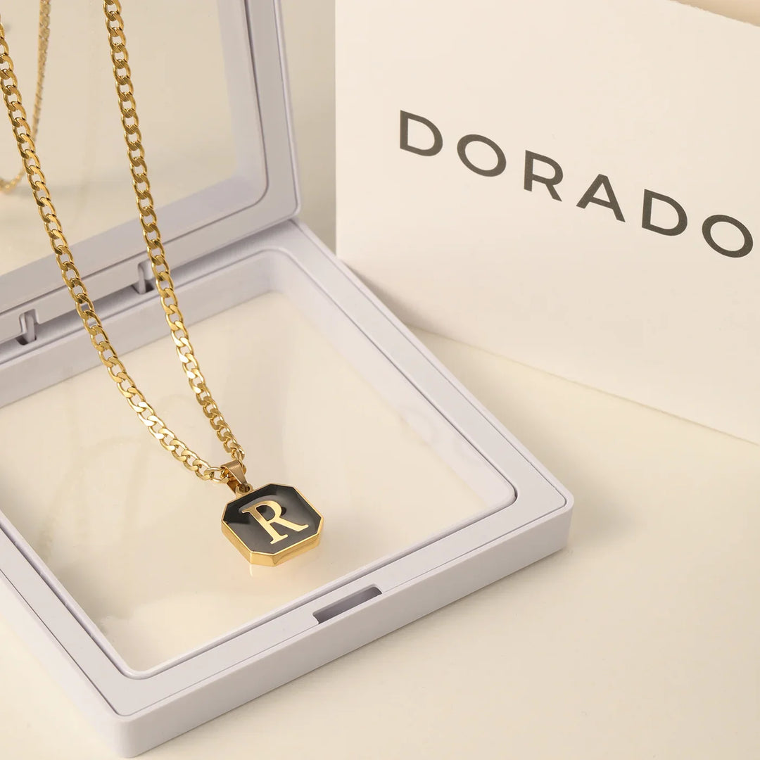 Men's Octagon Initial Pendant Necklace w/ Cuban Chain | DORADO