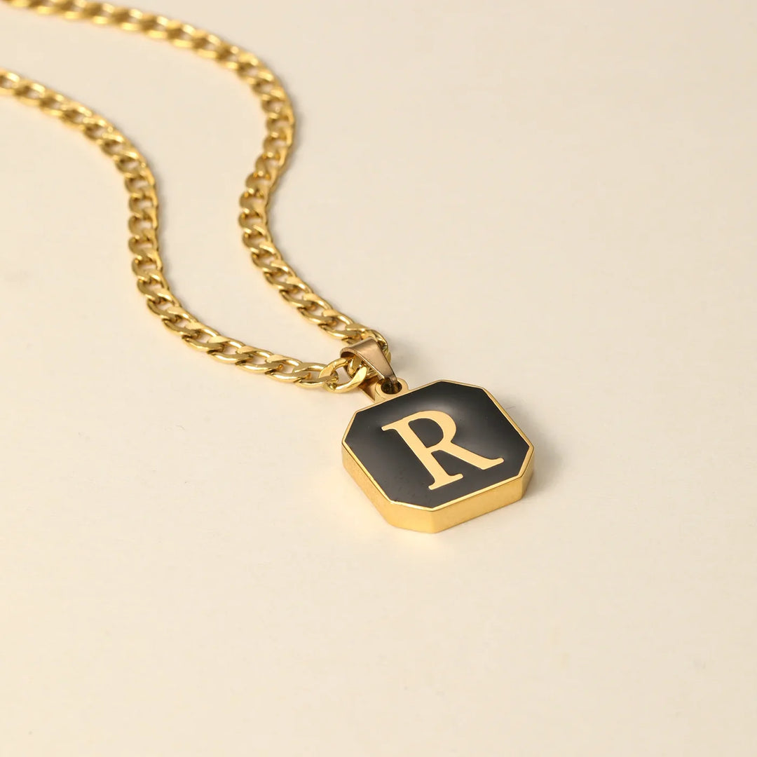 Men's Octagon Initial Pendant Necklace w/ Cuban Chain | DORADO
