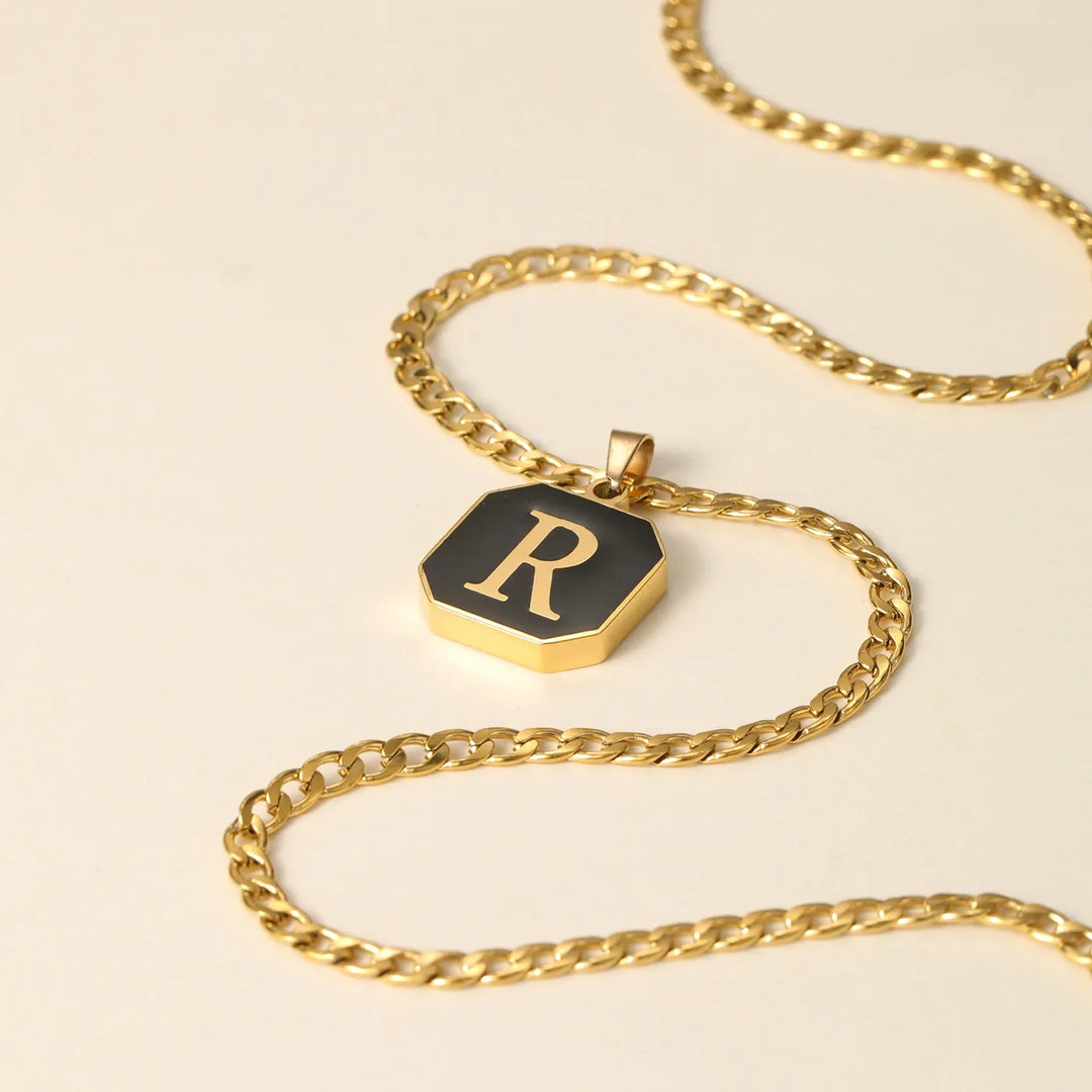 Men's Octagon Initial Pendant Necklace w/ Cuban Chain | DORADO