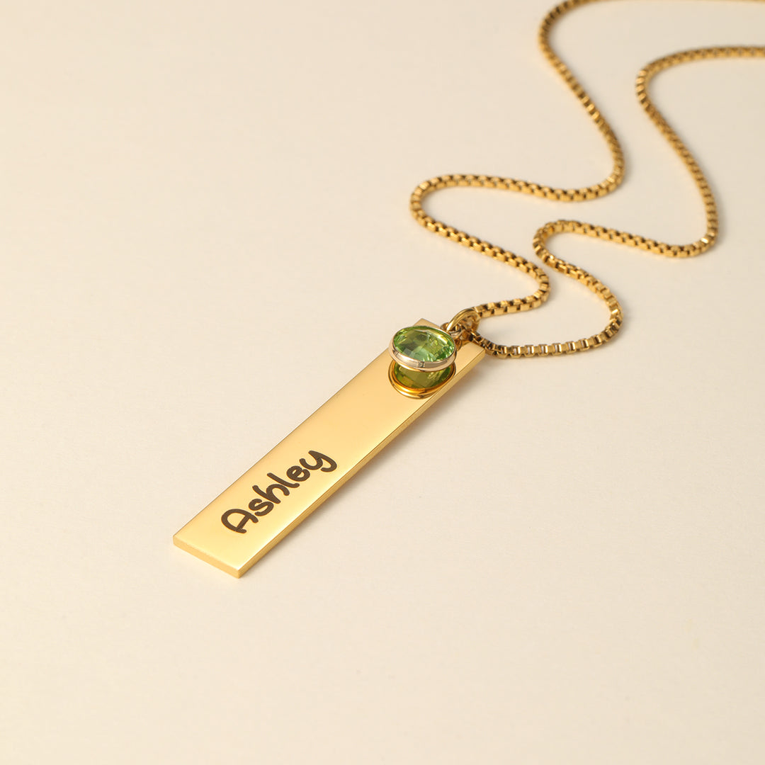 Kids Engraved Bar Birthstone Necklace | DORADO