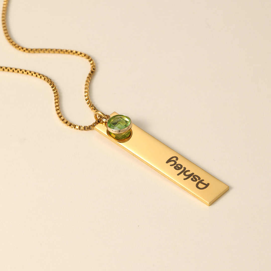 Kids Engraved Bar Birthstone Necklace | DORADO