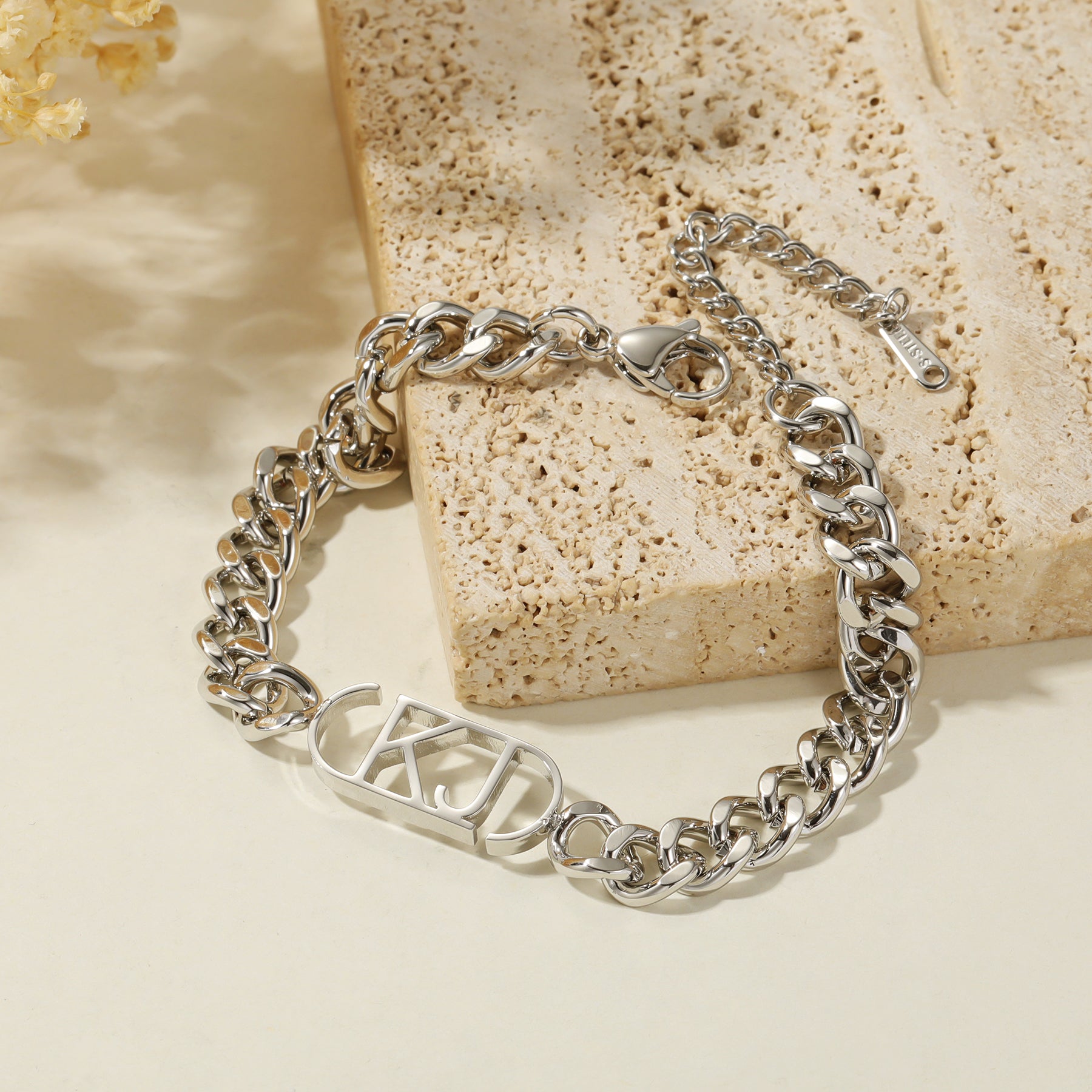 Center Initials Bracelet w/ XL Cuban Chain | Bracelets by DORADO