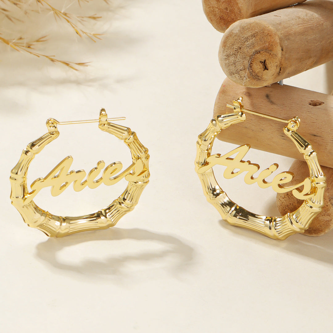 Bamboo Script Name Hoop Earrings | Earrings by DORADO
