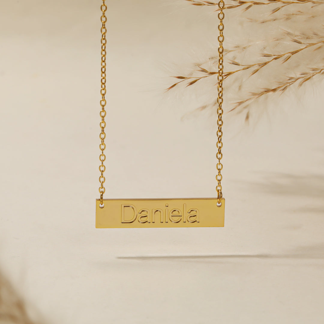Embossed Engraved Bar Necklace | Necklaces by DORADO