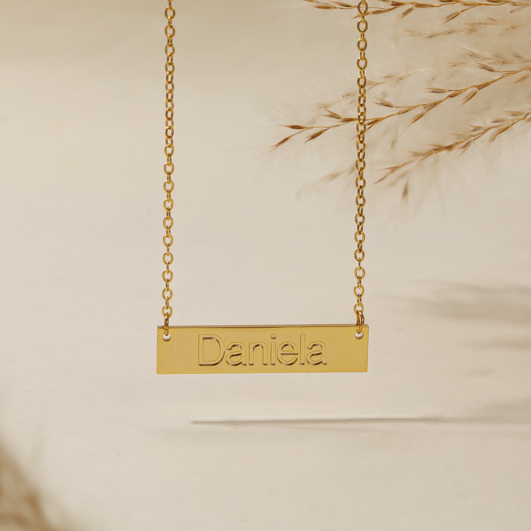 Embossed Engraved Bar Necklace | Necklaces by DORADO