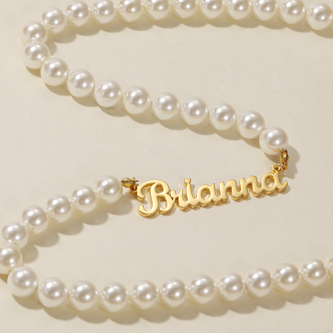 Custom Name Necklace w/ Pearl Chain