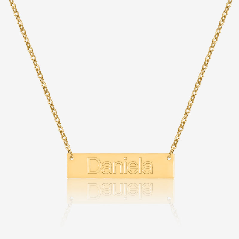 Embossed Engraved Bar Necklace | Necklaces by DORADO