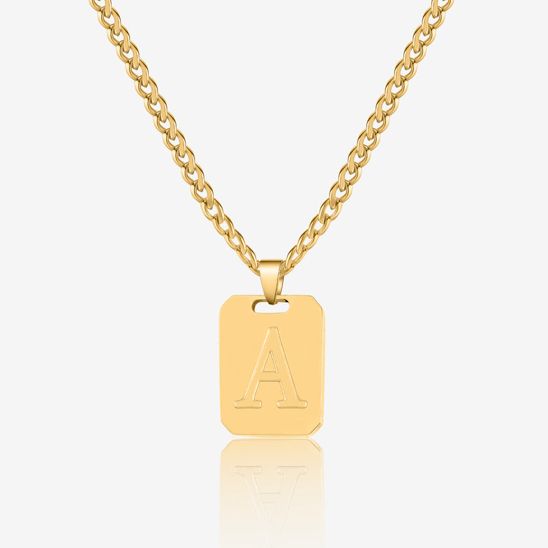 Minimal Initial Pendant Necklace w/ Cuban Chain