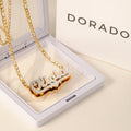 Double Plated Pop Out Heart Name Necklace w/ Figaro Chain | DORADO
