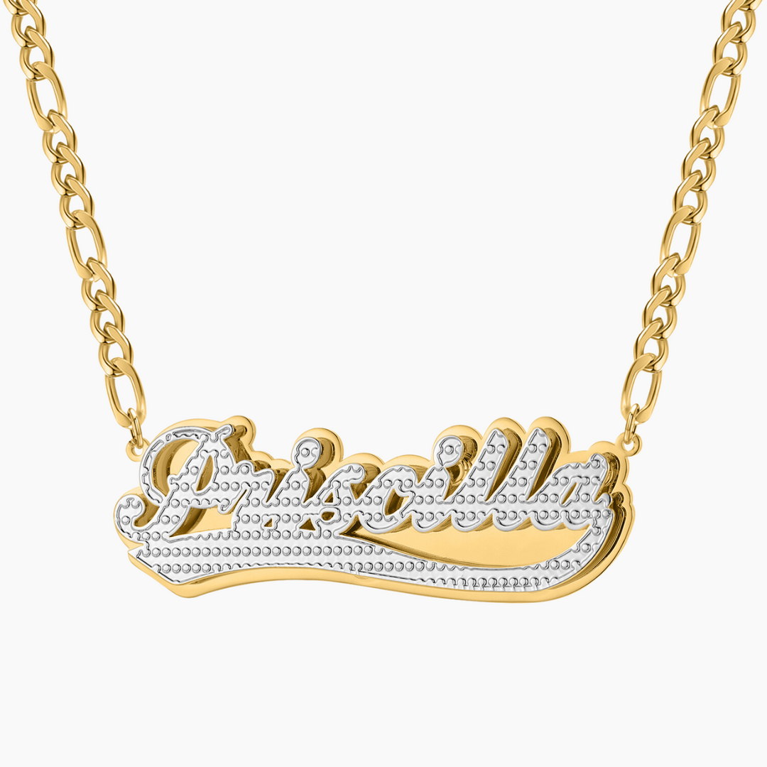 Double Plated Swiped Name Necklace w/ Figaro Chain | Dorado Fashion