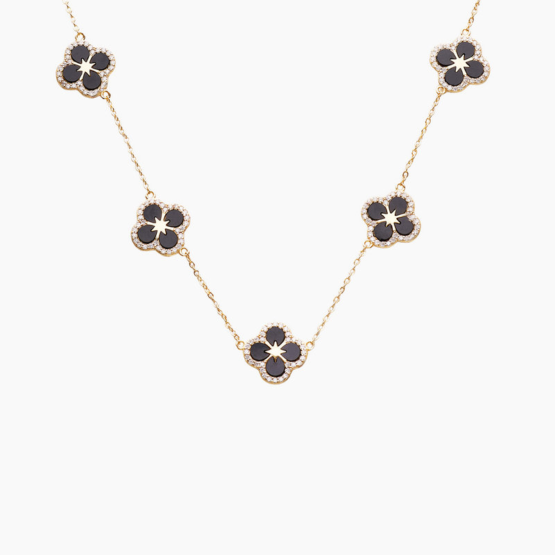 Iced Black Ventura Clover Necklace
