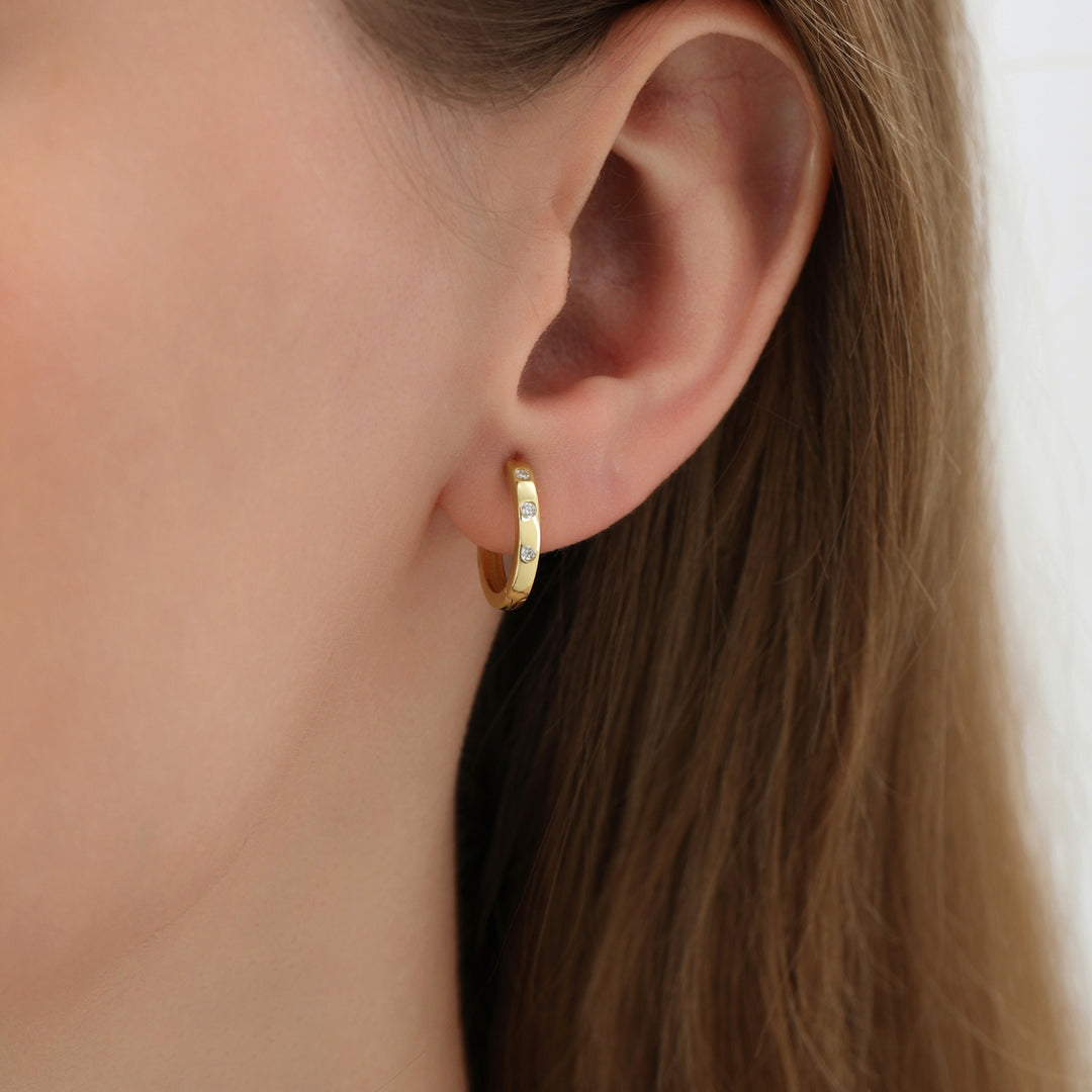 Flush Set Moissanite Huggie Earrings