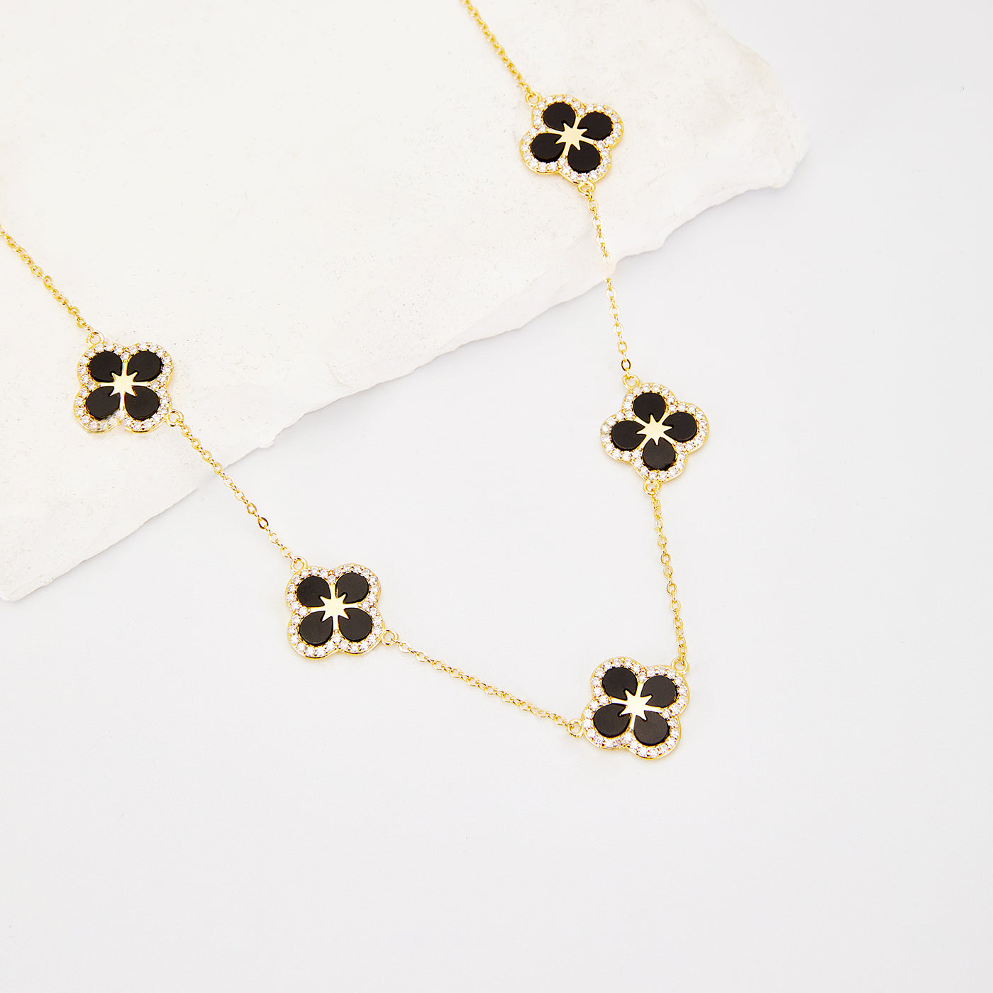 Iced Black Ventura Clover Necklace | Necklaces by DORADO
