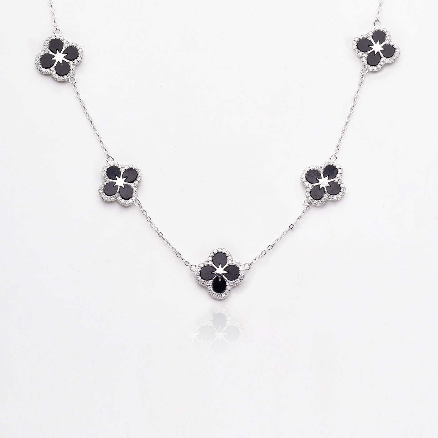 Iced Black Ventura Clover Necklace | Necklaces by DORADO