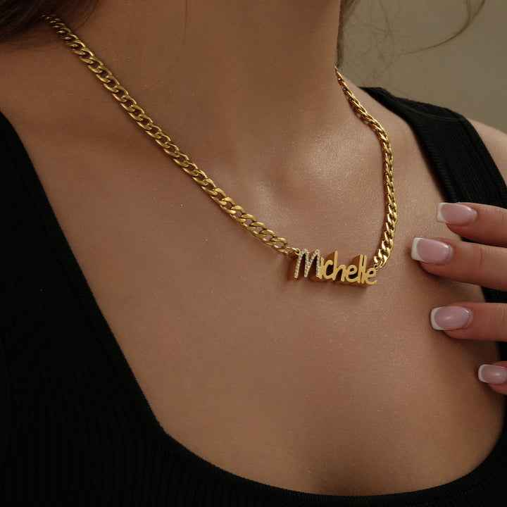 Thick Nameplate Necklace w/ Cuban Chain | DORADO