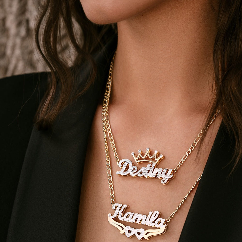 Double Plated Crown Name Necklace w/ Figaro Chain | Necklaces by DORADO