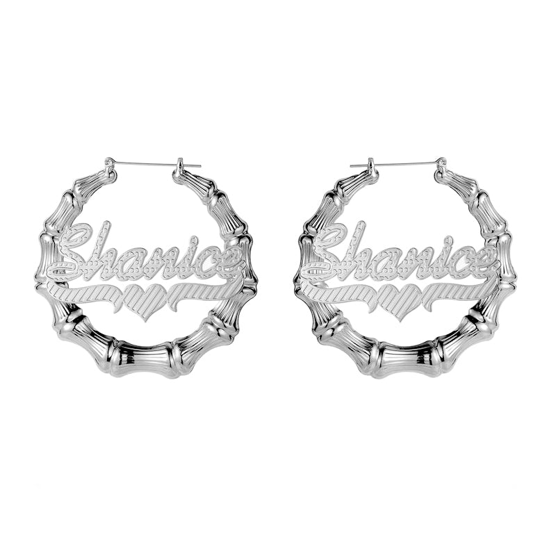 Double Plated Bamboo Name Hoop Earrings
