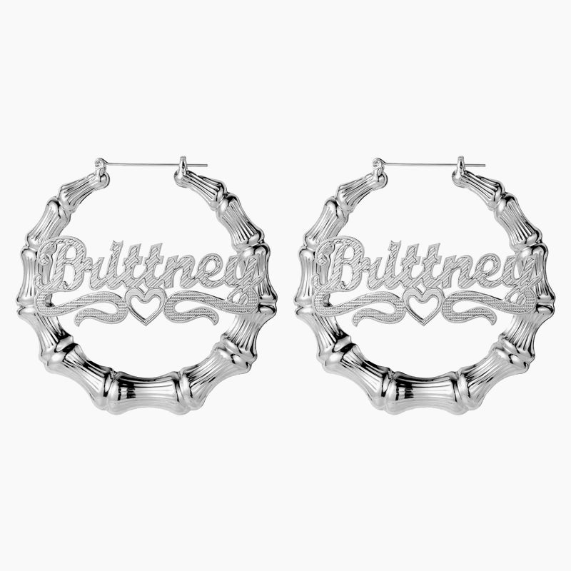 Double Plated Heart Outline Bamboo Name Hoop Earrings