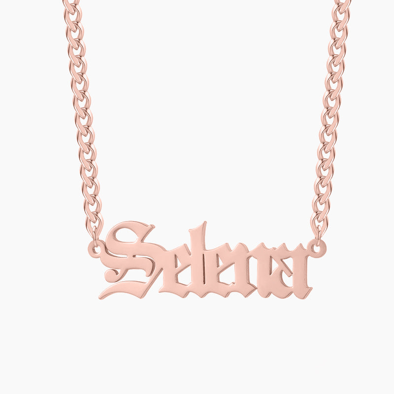 Gothic Name Necklace w/ Cuban Chain | Necklaces by DORADO
