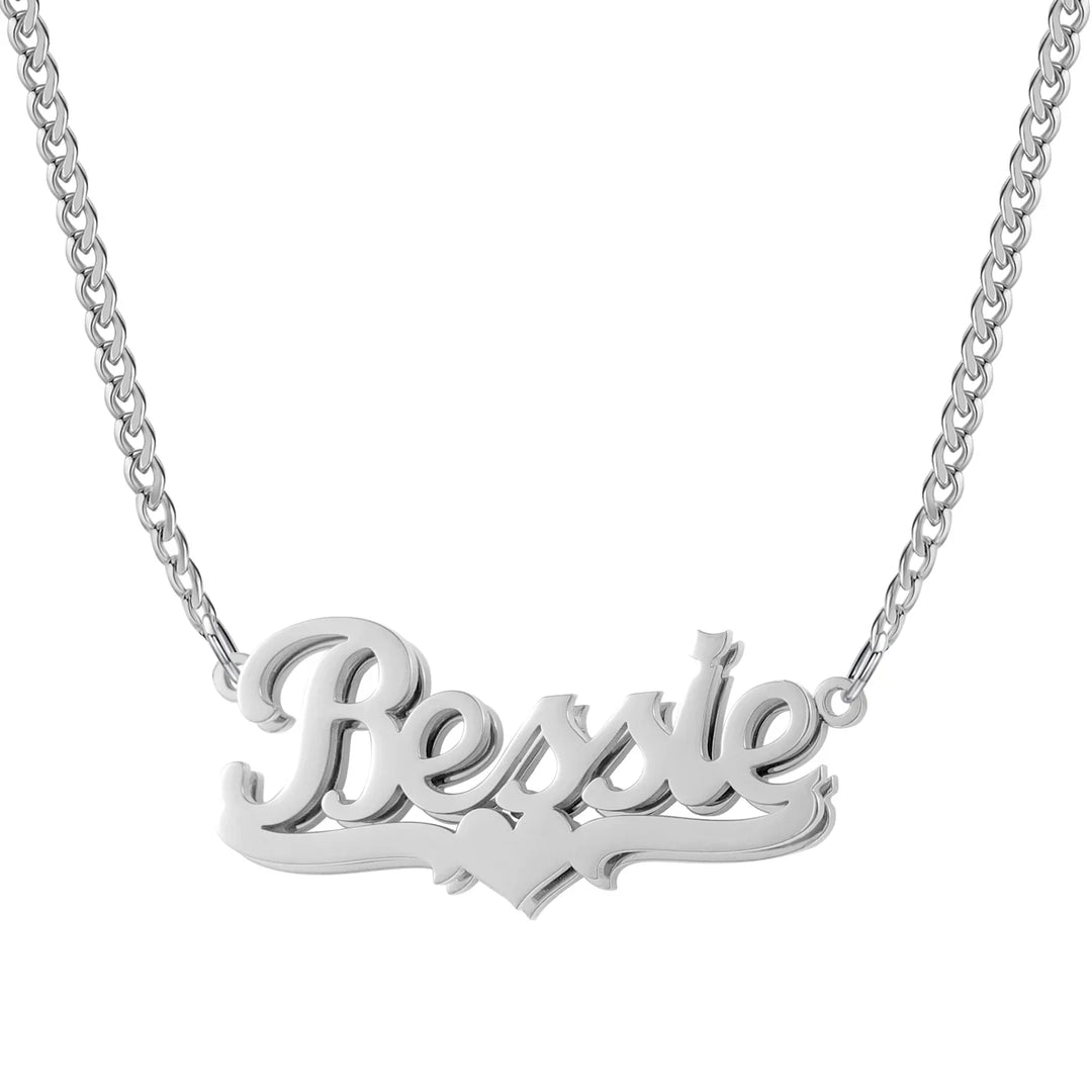 Kids Double Plated Heart Name Necklace w/ Cuban Chain | DORADO