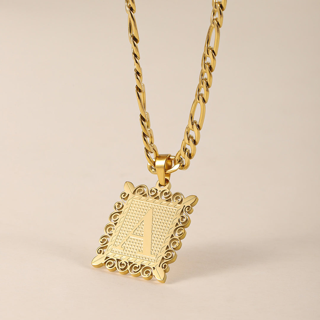 Kids Embossed Initial Necklace w/ Figaro Chain | Necklaces by DORADO