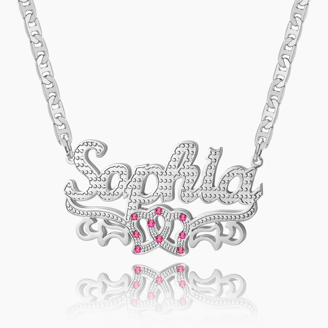 Kids Double Plated Double Heart Name Necklace w/ Clip Chain | DORADO