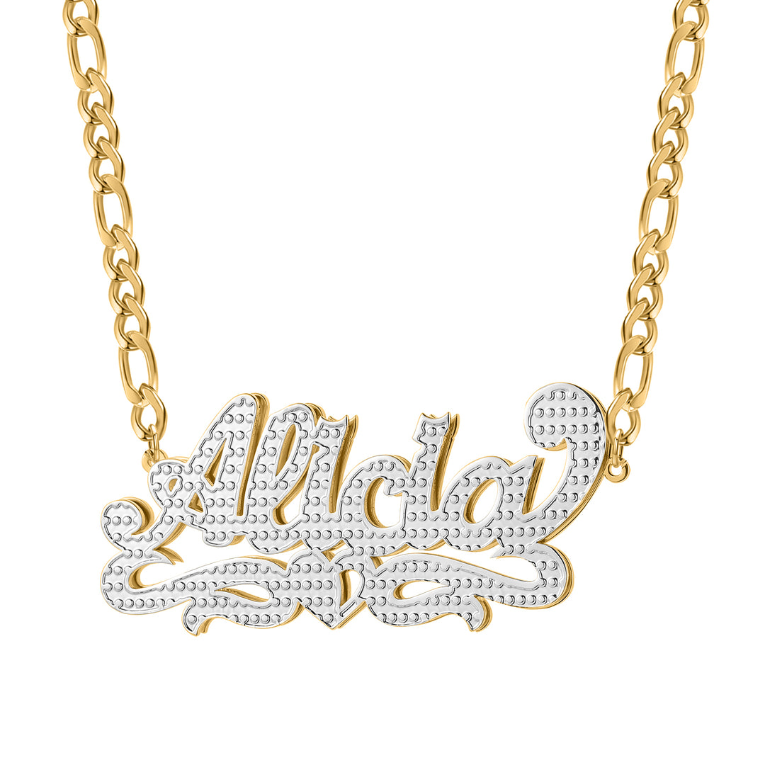 Double Plated Heart Twirl Name Necklace w/ Figaro Chain | Dorado Fashion
