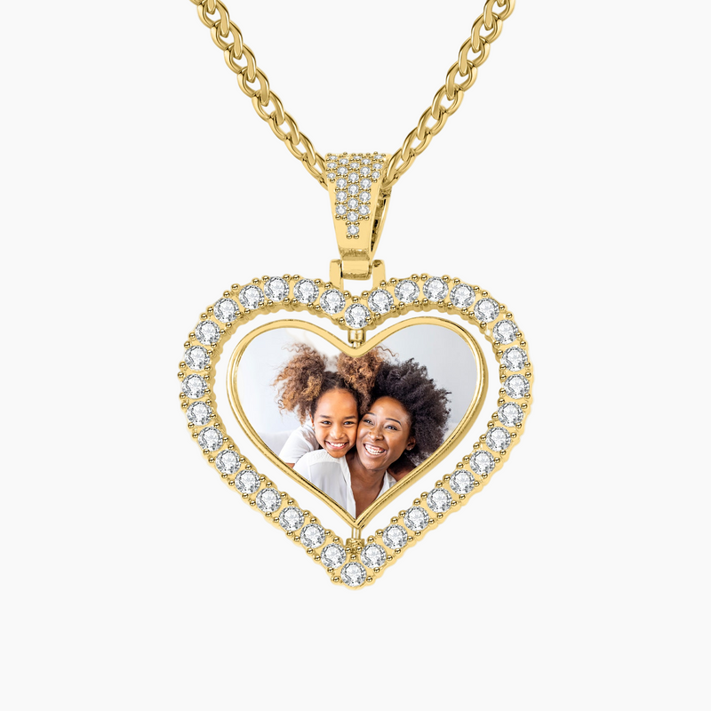 Iced Heart Spinning Photo Pendant | Necklaces by DORADO