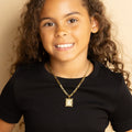 Kids Embossed Initial Necklace w/ Figaro Chain | DORADO