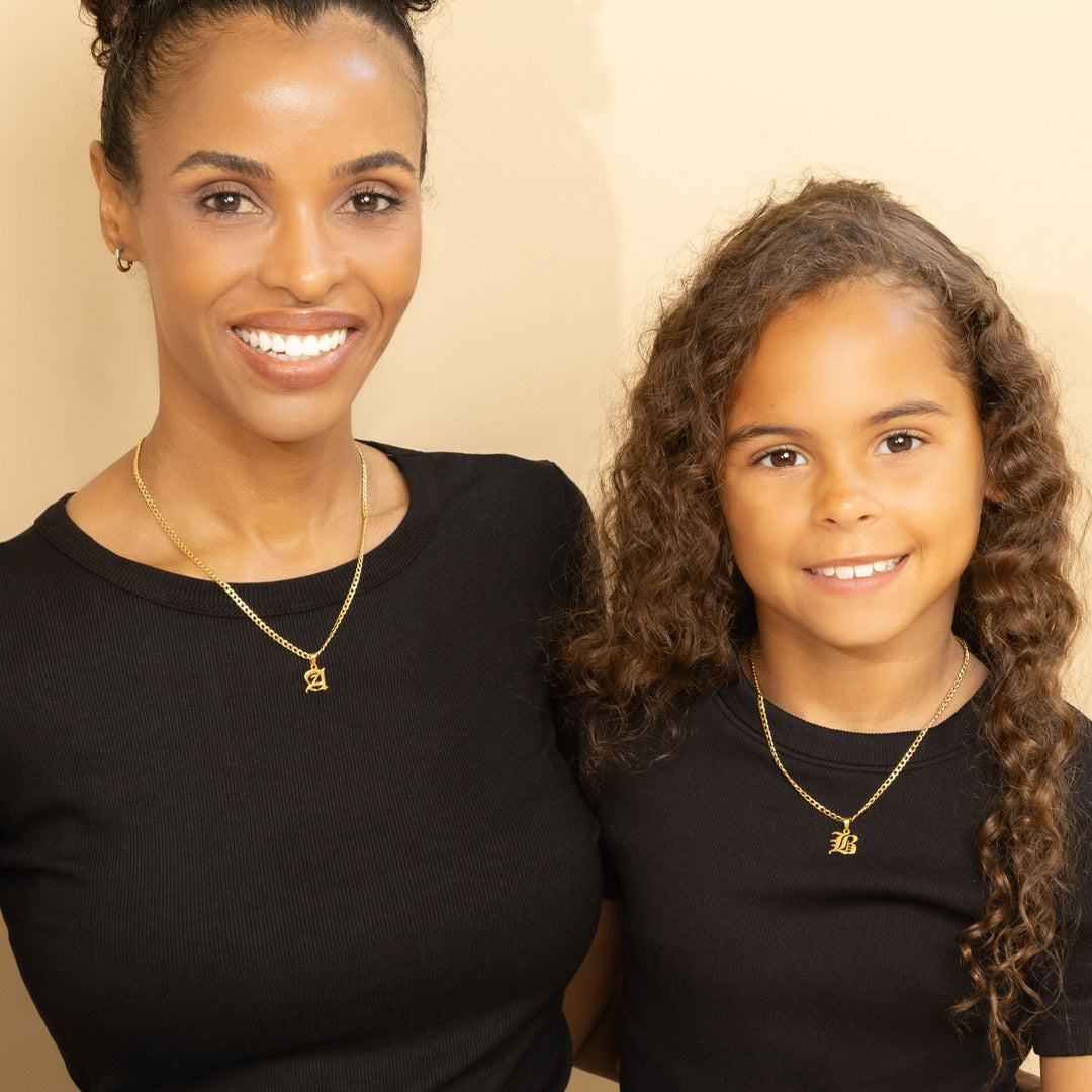 Kids Gothic Letter Necklace w/ Cuban Chain
